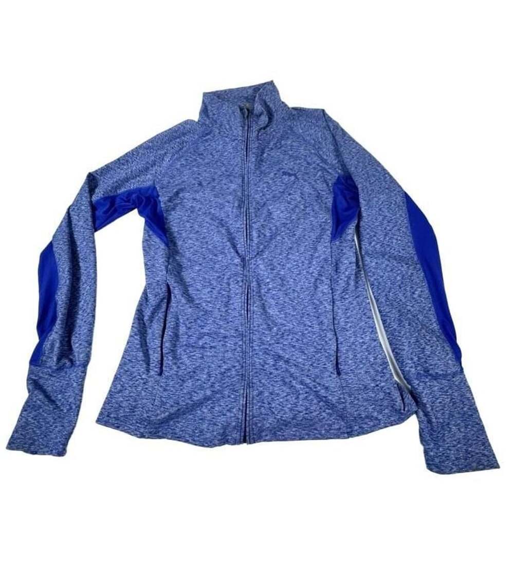 Puma Women's Blue Heather Full Zip Athletic Jacket with Thumbholes Size L